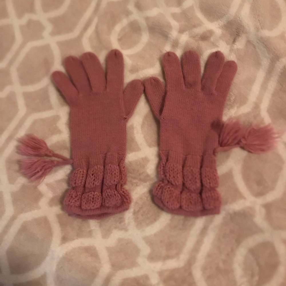 Pink Knit Gloves with Tassels
